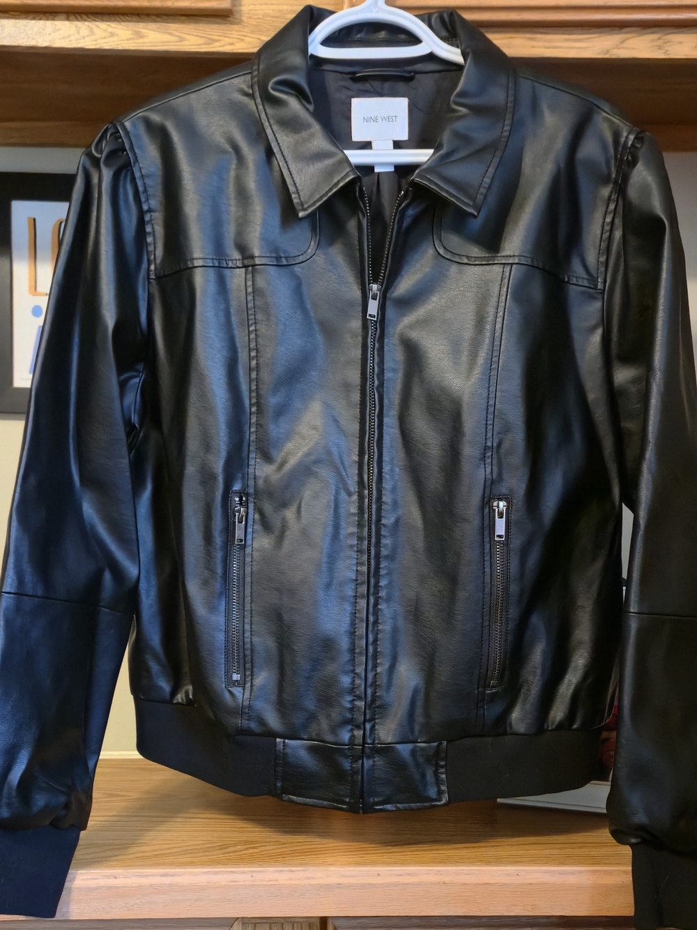 Nine West Women's Black Faux Leather Zip Jacket